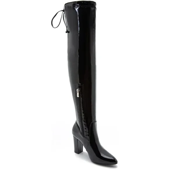 Women Black Pu Leather Pointed Toe Zipper Over The Knee Thigh High Long Boots - Picture 8 of 8